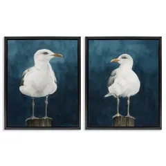 Stupell Industries Seagull Standing on Log 2 pc Framed Floater Canvas Wall Art Set Design by Grace Popp