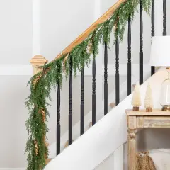 Northlight Real Touch&trade; Pre-Lit Cedar Pine Artificial Christmas Garland - 10' - Warm White LED Green