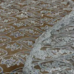 1 Yard Mango Shape Lace Fabric Double Sided Border 54" Width Silver