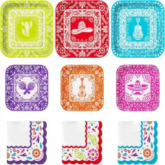 Fiesta Party Supplies Kit for 48: Complete Mexican Celebration Pack with Dinner & Dessert Paper Plates, Napkins -Cinco de Mayo, Taco Birthday & Mexican Party Decorations