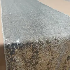 1 Yard Glitz Sequin Table Runner 11 x 96 Inches Sparkling Polyester Linen for Weddings and Events Silver