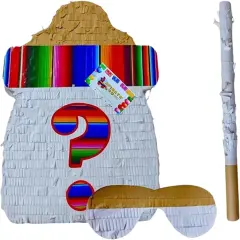 Gender Reveal Pinata Kit (17.5x13.5x3.5 Inch) - Baby Bottle Shape for Fiesta Theme - Complete with Stick and Mask - Cinco de Mayo Celebration Fun!