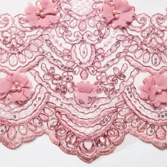 1 Yard Tulle Lace Fabric with 3D Embroidered Applique Design, 52&Prime; Wide D.Rose