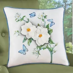 Collections Etc 3D Magnolia and Butterflies Accent Pillow