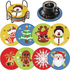 8 Pcs Diamond Painting Coasters with Holder
