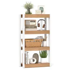 Costway 1/2 PCS 4 Tier Bookshelf Wooden Bookcase with Dual Anti-Tipping Kits Open Shelving Unit Natural/Brown