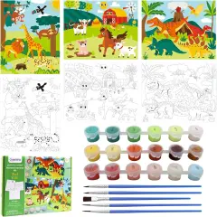 3 Pack Framed Paint by Numbers for Kids Ages 5-8-12, Fun and Easy Canvas Painting Set for Boys and Girls, Easy Paint with Numbers DIY Acrylic Oil Painting Kits for Home Wall D&eacute;cor & Gift (8X10inch)