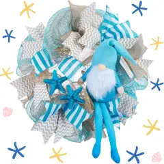 18 x 16 Inch Coastal Wreath for Front Door &ndash; Beach Farmhouse Wreath with Starfish, Ribbon, and Ocean-Themed Decorations for Summer Porch and Outdoor Wall Decor