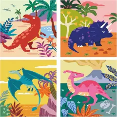 DIY Paint by Numbers Kit for Kids 4 Sets Cartoon Dinosaurs Paint by Numbers Christmas Gift for 8-12 Children Beginner 16x20 Inch Without Frame Acrylic Oil Painting Drawing Craft Work