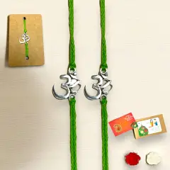 2CT Om Designer Rakhi for Brother Bhaiya Bhabhi Traditional Handmade Rakhi Set Roli Chawal, Greeting Card Rakshabandhan Rakhi Bracelet Hemper Gift Thread Bracelet Parrot green