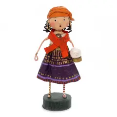 Lori Mitchell 6.25 In Gypsy Rose Halloween Figurine , Lightweight Halloween Decor Fortune Teller Halloween Orange