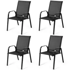 Costway 4PCS Patio Chairs Garden Deck Yard with Armrest Brown/Beige/Gray
