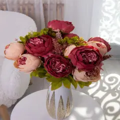 2 Silk Peony Bouquets - Vintage Artificial Peonies Lifelike Peony Flowers for Wedding Bridal Home D&eacute;cor Beautiful Floral Centerpiece Arrangement