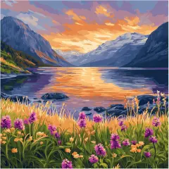 Lake Landscape Paint by Number for Adult, Mountain Flower Paint by Number Kits, Sunset Scenery Nature Spring DIY Acrylic Painting for Home Decor(16&times;20inches, No Frame)