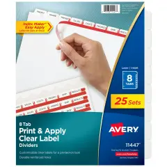 Avery 8 Tab Dividers for 3 Ring Binder, Easy Print & Apply Clear Label Strip, Index Maker Customizable White Tabs, 25 Sets (11447)