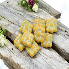 *13* 11mm Turquoise Washed Opaque Mango Square Zinnia Flower Beads