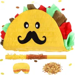Taco Pi&ntilde;ata Mexican Themed Party Pi&ntilde;ata with Stick Blindfold Confetti Carnival Mexican Cinco De Mayo Fiesta Game for Cinco De Mayo Fiesta Theme Birthday Party, 16 x 8 x 3 Inch