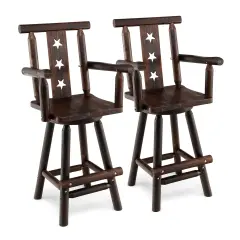 Costway Set of 2 Wooden Bar Stools Swivel Bar Height Kitchen Patio Chairs with Armrest