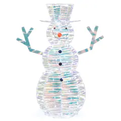 Costway 4 ft Iridescent Christmas Snowman with 100 White LED Lights Ground Stakes Zip Ties