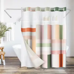 Americanflat 72x75 Hookless Shower Curtain - Abstract Pink Green Orange Shower Curtain with Sheer Panel, Snap-In Liner, and Grommets - 100% Polyester