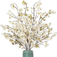4 Pcs Summer Floral Arrangement &ndash; Artificial Cherry Blossom Flower Branches, Bulk Silk Faux Flowers Real Touch Bouquet for Home Decor, Vase Not Included (White)