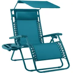 Best Choice Products Folding Zero Gravity Recliner Patio Lounge Chair w/ Canopy Shade, Headrest, Tray Peacock