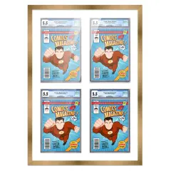Comic Book Frame with Mat for 4 Graded Comics - Bronze Wood Comic Frame With White Mat for 8.125x13 Comics - 20.75x30.5 Frame Size