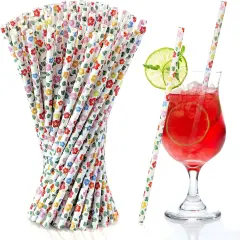 100 Pcs flower Hawaiian Tropical Party Paper Straws Luau Party Favor Drinking Straws Cocktail Tropical Decorations for Luau Supplies, Beach, Birthday, Wedding, Bridal, Juice, Shakes