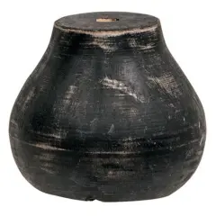 Round Wooden Flower Holder with Distressed Black Finish for Decorative Display