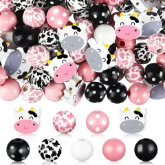200 PCS Cow Print Wood Beads