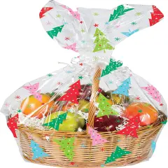 Colorful Christmas Trees Cello Treat/Basket Bag - 24" x 25"