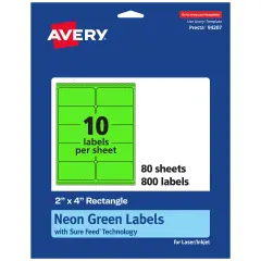 Avery Neon Green Paper Labels, 2" x 4" Rectangle