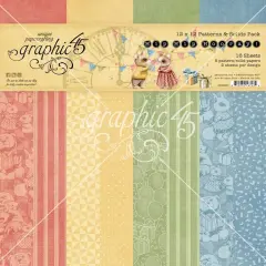 Graphic 45 Collection Pack 12"X12"-Patterns & Solids Pack, Hip Hip Hooray