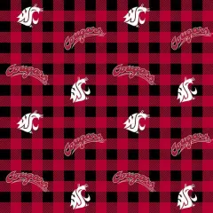 Licensed NCAA Washington State University Buffalo Plaid WAST-1207 Cotton Fabric by the Yard
