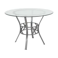 Emma and Oliver 42" Round Glass Dining Table with Metal Frame ClearTop/SilverFrame
