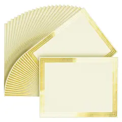 50 Sheets Gold Foil Award Certificate Paper 8.5 x 11 Inches for Printing - Blank Cardstock for Graduation, Diploma and Achievement (Ivory)