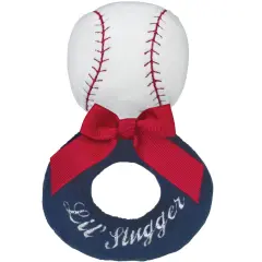 Bearington Baby Lil&rsquo; Slugger, 5.5 Inch Red, White and Blue Plush Stuffed Baby Baseball Soft Ring Rattle, For Ages 0-14 Multicolor