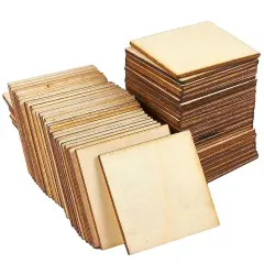 60 Pieces 2x2 Wood Squares for DIY Crafts, Unfinished Wooden Cutout Tiles for Painting Brown