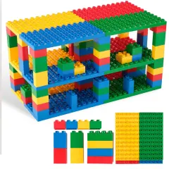 Strictly Briks Toy Building Blocks For Kids and Toddlers, Classic Big Bricks Set and Baseplates, Large Pegs For Ages 3-14, 100% Compatible with All Major Brands, Basic Colors, 96 Pieces Multicolor