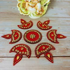 Diya Floor Rangoli Indian Traditional Handmade Reusable Acrylic Diya Rangoli Diwali Navratri Home Temple Decor Deepawali Wedding Housewarming Gift Floor Table Decoration (6.5 Inches)