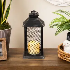 Northlight Flameless LED Brushed Mesh Candle Lantern - 11" - Black
