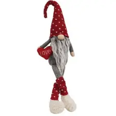 Dangle Leg Love Gnome Plush with Red Hat and Heart for Valentine's Day Decor