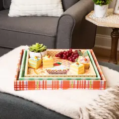 Northlight Set of 3 Green and Brown Cupcake Square Serving Trays 16" Pink