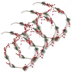 Ornativity Pine and Berries Garland - Pine Needles and Berry Rustic Xmas Holiday Decor Christmas Tree Natural Garland Decorations &ndash; 6 Ft (4 Pack)