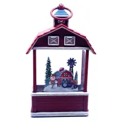 Christmas Snow Globe Glitter Barn with Snowman with Tractor 11"H