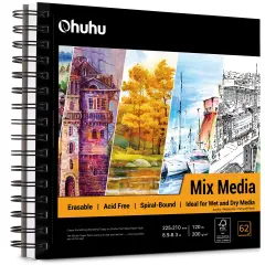 Ohuhu Mix Media Pad, Mixed Media Art Sketchbook, 120 LB/200 GSM Heavyweight Papers, Spiral Bound Mixed Media Paper Pad for Acrylic, Painting Christmas Gift