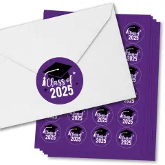 Big Dot of Happiness Class of 2025 Purple Grad Party Envelope Seal Stickers, Round Circle Stickers to Seal Cards, Graduation Envelope Seals, 120 Count