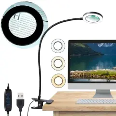Yeegras Desk Magnifying Glass with Light 10x, Magnifer with 3 Light Color, 10 Adjustable Brightness, Flexible Gooseneck, Magnifying Lamp with Clamp for Craft, Diamond Painting, Soldering, Elderly