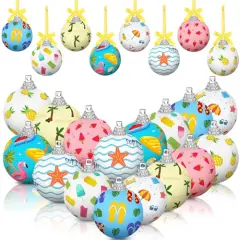 16 Pcs Summer Hanging Ornaments Hanging Hawaiian Style Ball Decoration Ice Cream Orange Juice Flamingo Sea Seahorse Style Ball for Summer Holiday Party Tree Decor(Beach)