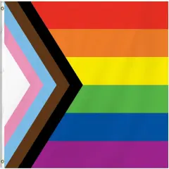 Progress Pride Rainbow Flag, 3 x 5 Foot Progressive Pride Flag 100 D Polyester Outdoor Flag,Bright and Vivid Colors Bisexual Trans LGTBQ Community Gay Pride Banner,UV Fade with Brass Grommets